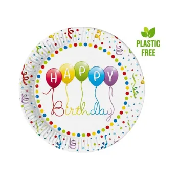 Procos Papírové talíře EKO Happy Birthday Streamers 23 cm