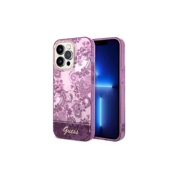 Pouzdro Guess iPhone 14 Pro fuschia Porcelain Collection