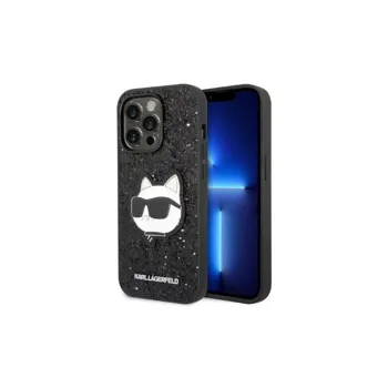 Pouzdro Karl Lagerfeld iPhone 14 Pro Max Glitter Choupette Patch černé