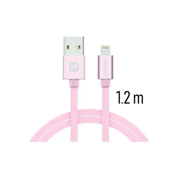 Swissten 71523205 USB 2.0 typ A na Lightning, USB 2.0, zástrčka A - zástrčka Lightning, opletený, 1,2m, růžovo-zlatý