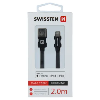 Swissten 71524301 USB 2.0 typ A na Lightning, USB 2.0, zástrčka A - zástrčka Lightning, MFi, opletený, 2m, černý