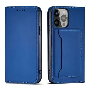 Pouzdro Hurtel Magnet Card Case elegantní knížkové s venkovní kapsou na iPhone 13 Modré