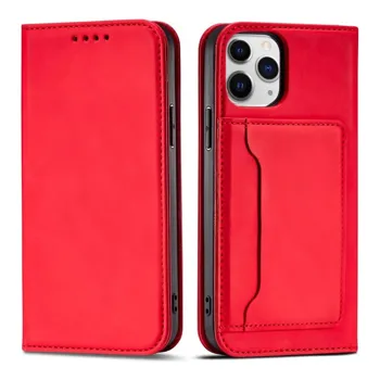 Pouzdro Hurtel Magnet Card Case elegantní knížkové s venkovní kapsou iPhone 12 Pro MAX Červené