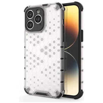 Pouzdro Hurtel Honeycomb pancéřové se silikonovým rámem pro iPhone 14 PRO MAX Transparent