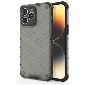 Pouzdro Hurtel Honeycomb pancéřové se silikonovým rámem pro iPhone 14 PRO černé