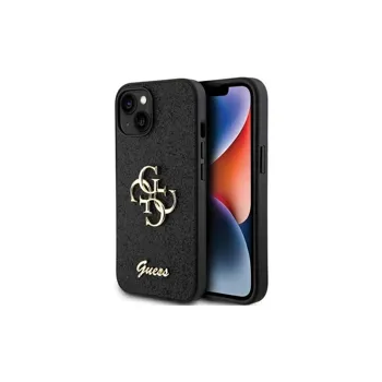 Pouzdro Guess hard iPhone 15 Glitter Script Big 4G černé