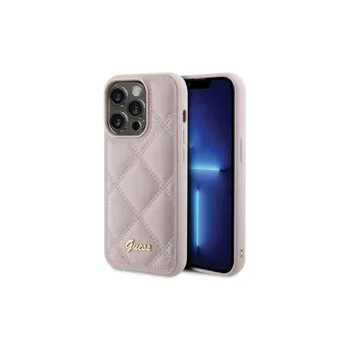 Pouzdro Guess hard iPhone 15 PRO MAX Quilted Metal Logo růžové