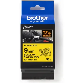 Brother TZ-FX621 / TZe-FX621, 9mm x 8m, černý tisk/žlutý podklad, originální páska