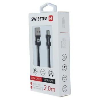 Swissten 71522301 USB 2.0, zástrčka A - zástrčka micro B, opletený, 2m, černý