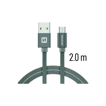 Swissten 71522302 USB 2.0, zástrčka A - zástrčka micro B, opletený, 2m, šedý