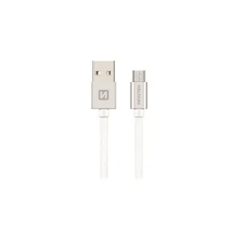 Swissten 71522303 USB 2.0, zástrčka A - zástrčka micro B, opletený, 2m, stříbrný