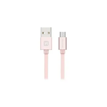 Swissten 71522305 USB 2.0, zástrčka A - zástrčka micro B, opletený, 2m, růžovo-zlatý