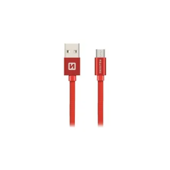 Swissten 71522306 USB 2.0, zástrčka A - zástrčka micro B, opletený, 2m, červený