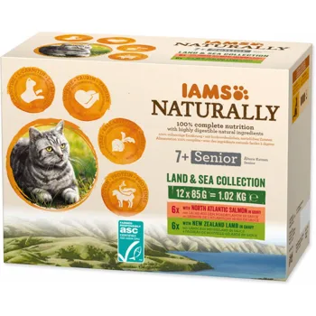 Iams Naturally Senior mořské a suchozemské maso v omáčce 12 x 85 g