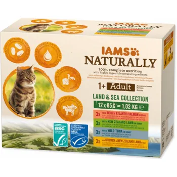 IAMS Naturally mořské a suchozemské maso v omáčce 12 x 85 g